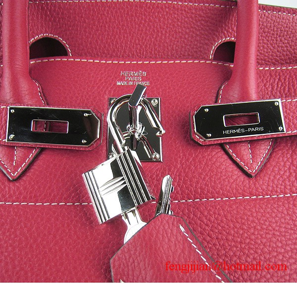 Hermes Birkin 42cm Togo Leather Bag 6109 Red silver padlock